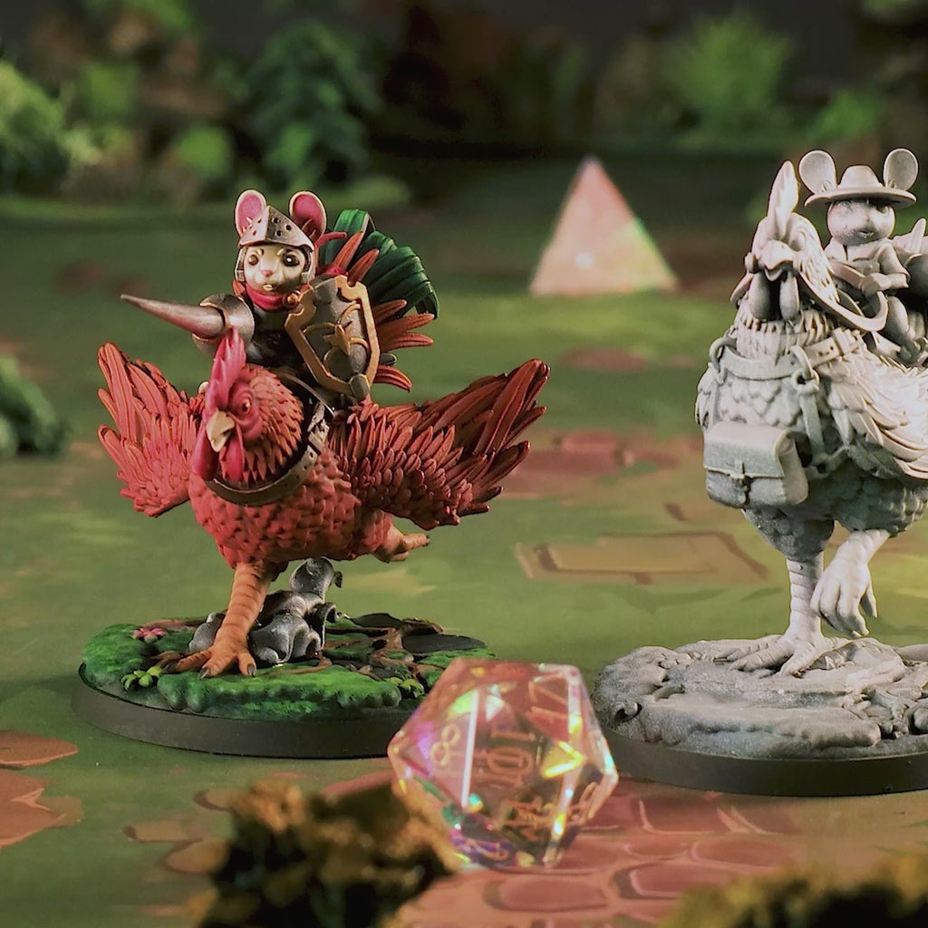 Video of Mouse Rooster Rider Miniatures for D&D Pathfinder – 2 Mousefolk Mounted Knight Minis – 25mm Base Resin 3D Printed TTRPG