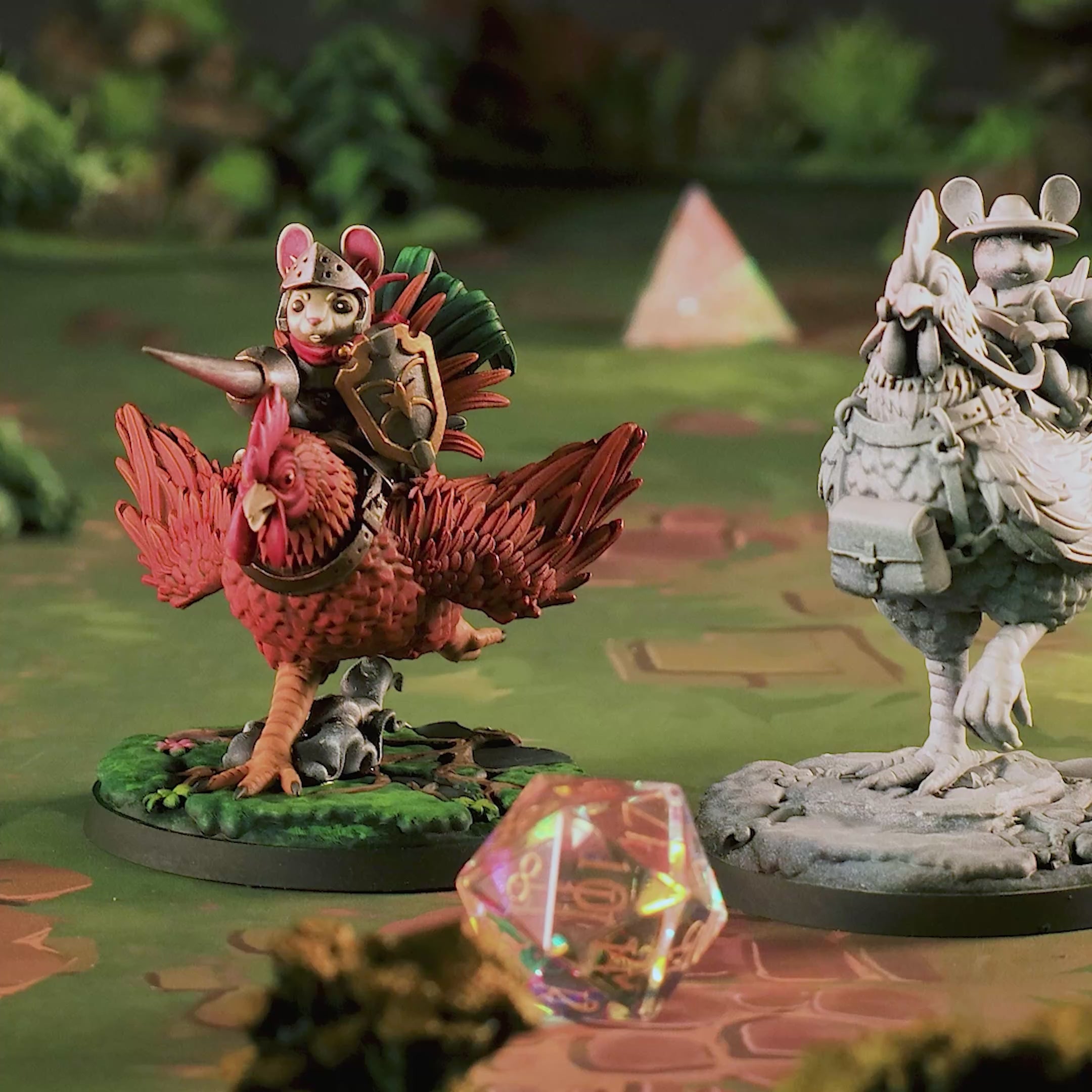 Video of Mouse Rooster Rider Miniatures for D&D Pathfinder – 2 Mousefolk Mounted Knight Minis – 25mm Base Resin 3D Printed TTRPG
