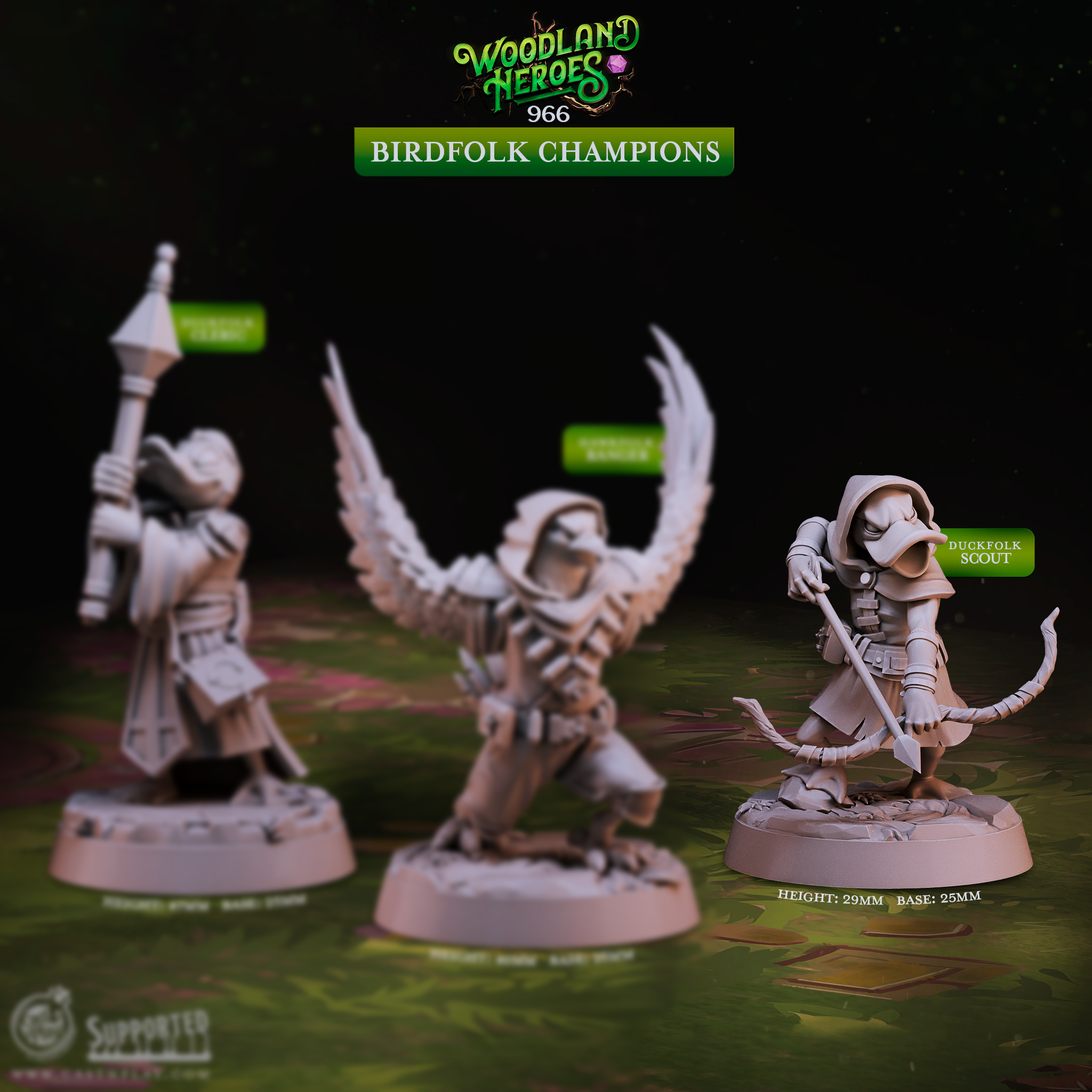 Birdfolk Champions | Duckfolk & Hawkfolk D&D Tabletop Minis | Heroic 32mm Scale