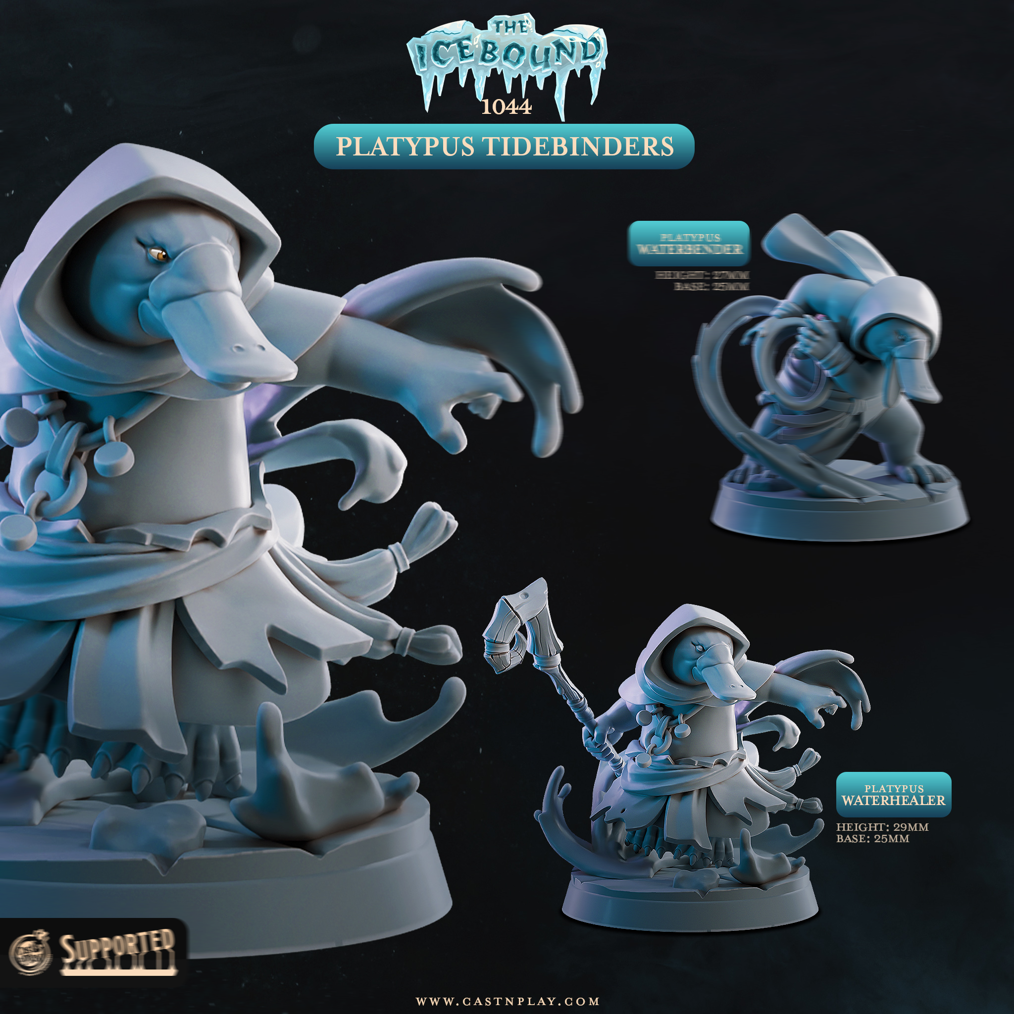 Platypus Tidebinder Miniatures | Arctic Spellcaster D&D Pathfinder Tabletop RPG | 16K Resin Heroic 32mm Scale