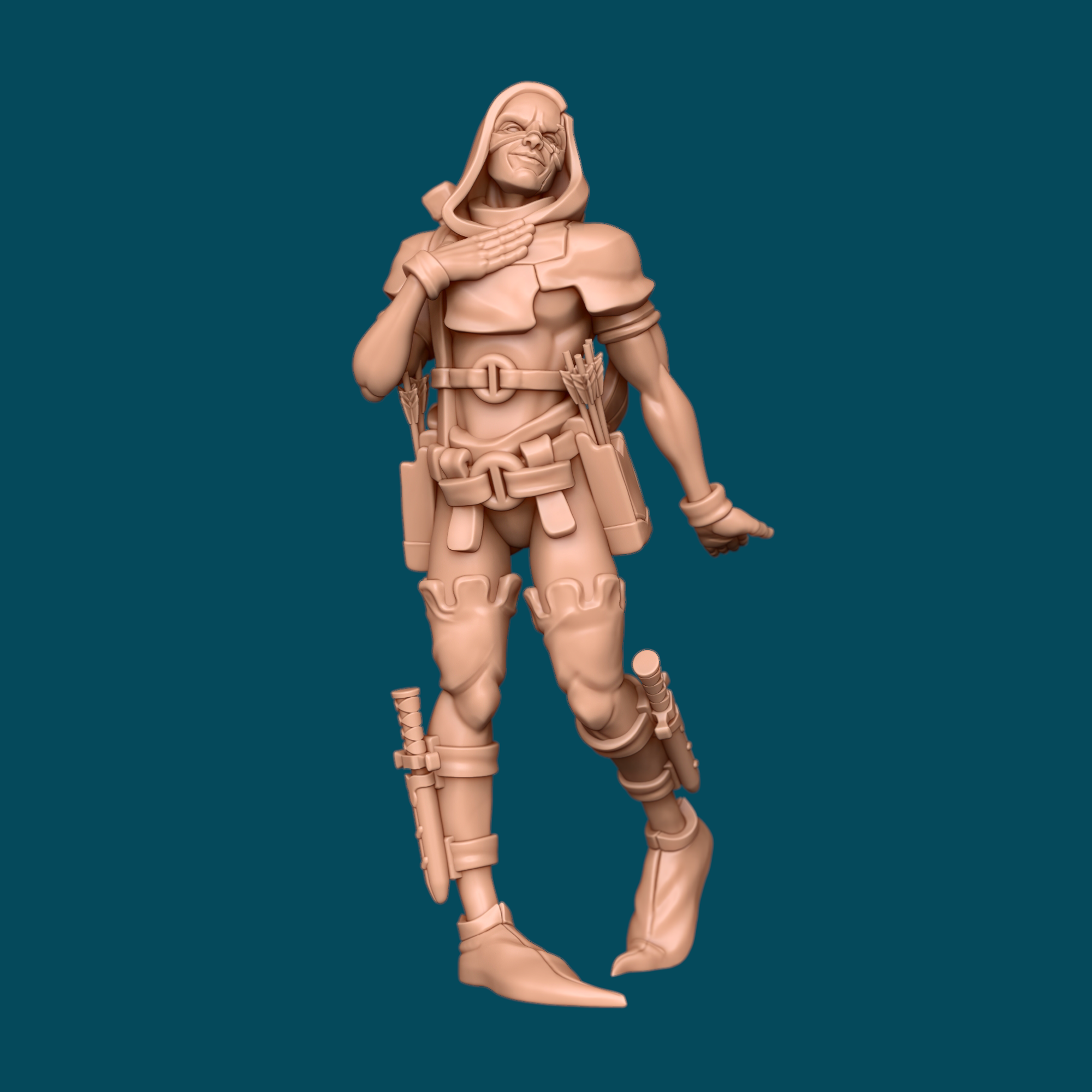 Whirlwind, a masked menace rogue miniature for D&D and tabletop RPGs. Heroic 32mm scale, 16K ABS-Like resin. Supports removed, ready to paint. Officially licensed Awkward Penguin print.